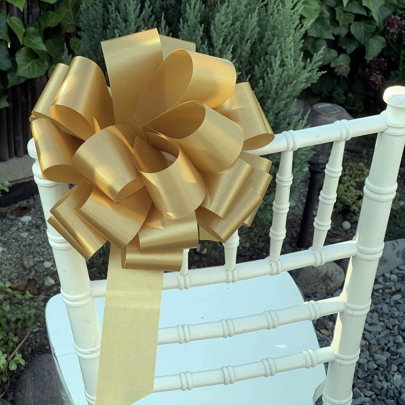 GiftWrap Etc. Large Gold Ribbon Pull Bows - 9"" Wide  Set of 6  Fall Decoration  Thanksgiving  Christmas  Gift Basket  Presents  Anniversary  Birthday  Wreath  Swag  Fundraiser  Classroom  Office  NYE - Image 4